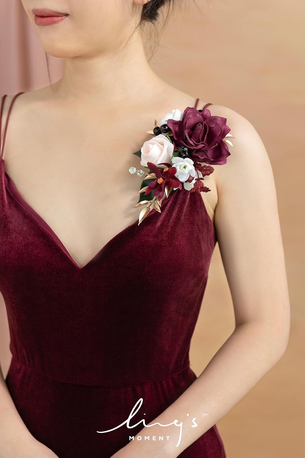 Ling's moment 2pcs Prom Wrist/Shoulder Corsage, Marsala & Burgundy