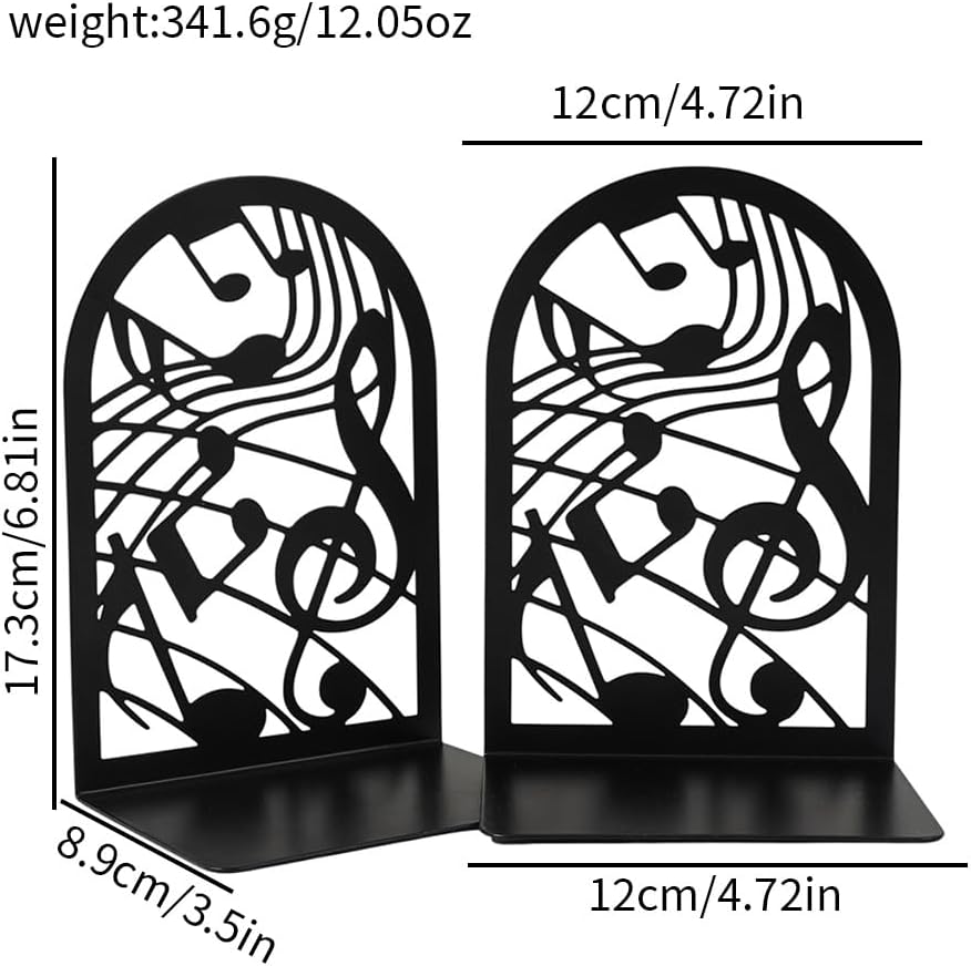 Music Note Book Ends, Heavy Duty Metal Bookends for Shelves