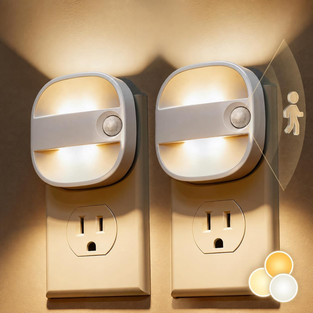 L LOHAS LED Motion Sensor Night Light, Plug in Night Light, 3CCT 2 Pack