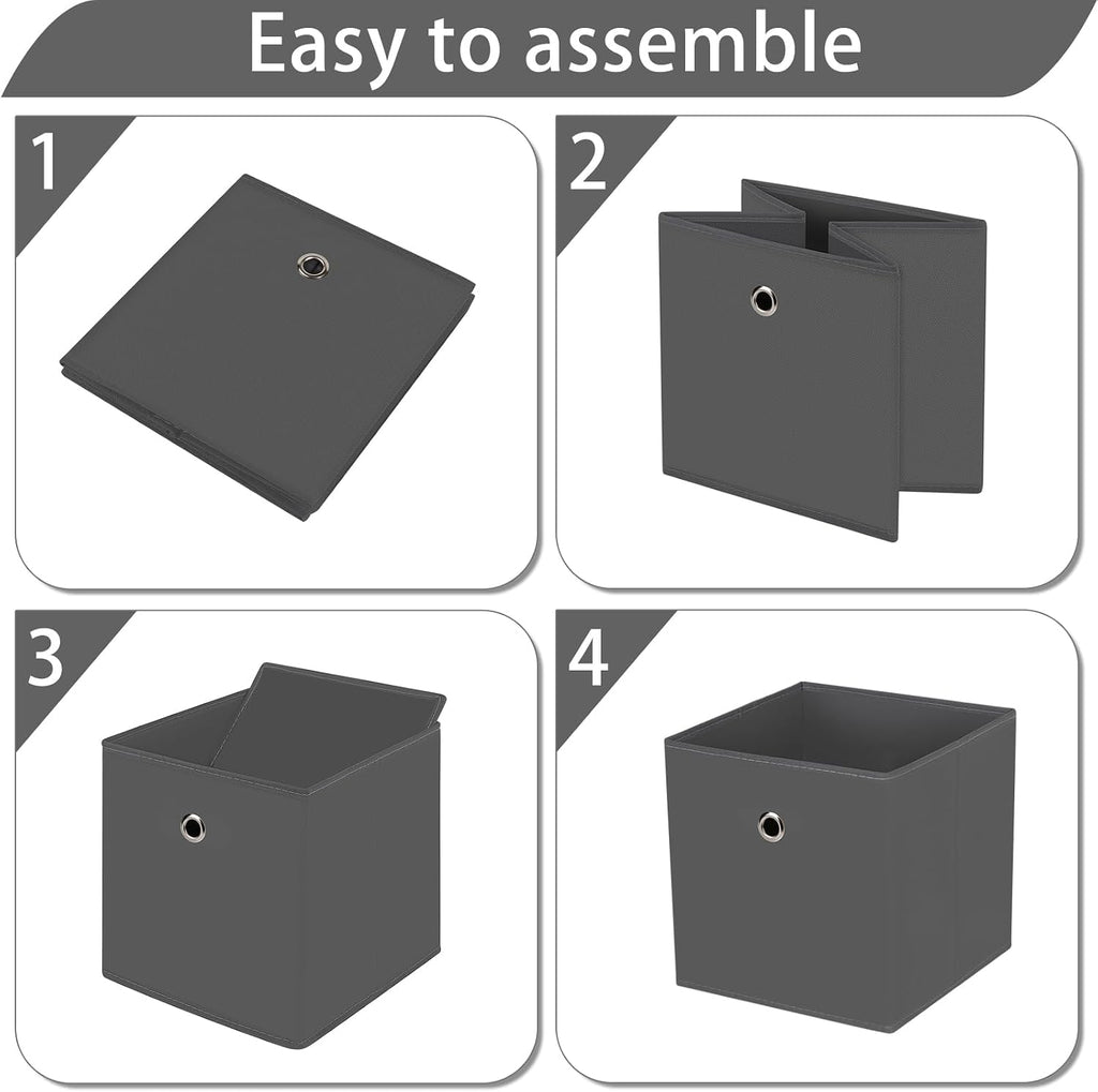 13x13x13 storage cube bins,collapsible fabric storage cubes Decorative storage basket,13 inch Record cube storage box for shelves,clothing,shelf,drawer,bathroom organizer,Set of 3 (Grey)