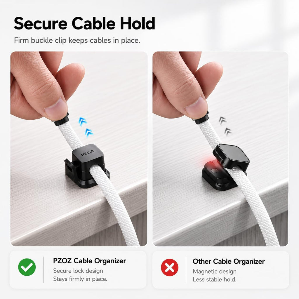 PZOZ Cable Clips 6 Pack, Adhesive Cable Management Clips with Secure Buckle