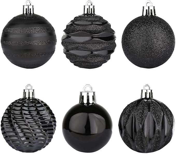 Sattiyrch Christmas Ball Ornaments 30ct, 60mm/2.36" Shatterproof Plastic Decorative Xmas Balls Ornaments Set (Black)