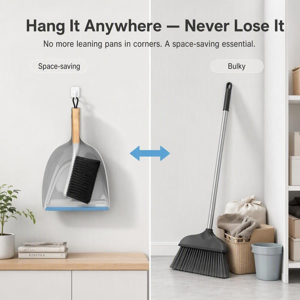 Small Handheld Dustpan and Brush Set, Mini Broom with Flagged PET Bristles & Rubber Lip Dustpan, Bamboo Handle Counter Crumb Sweeper for Kitchen, Desk, Car, Pet Hair