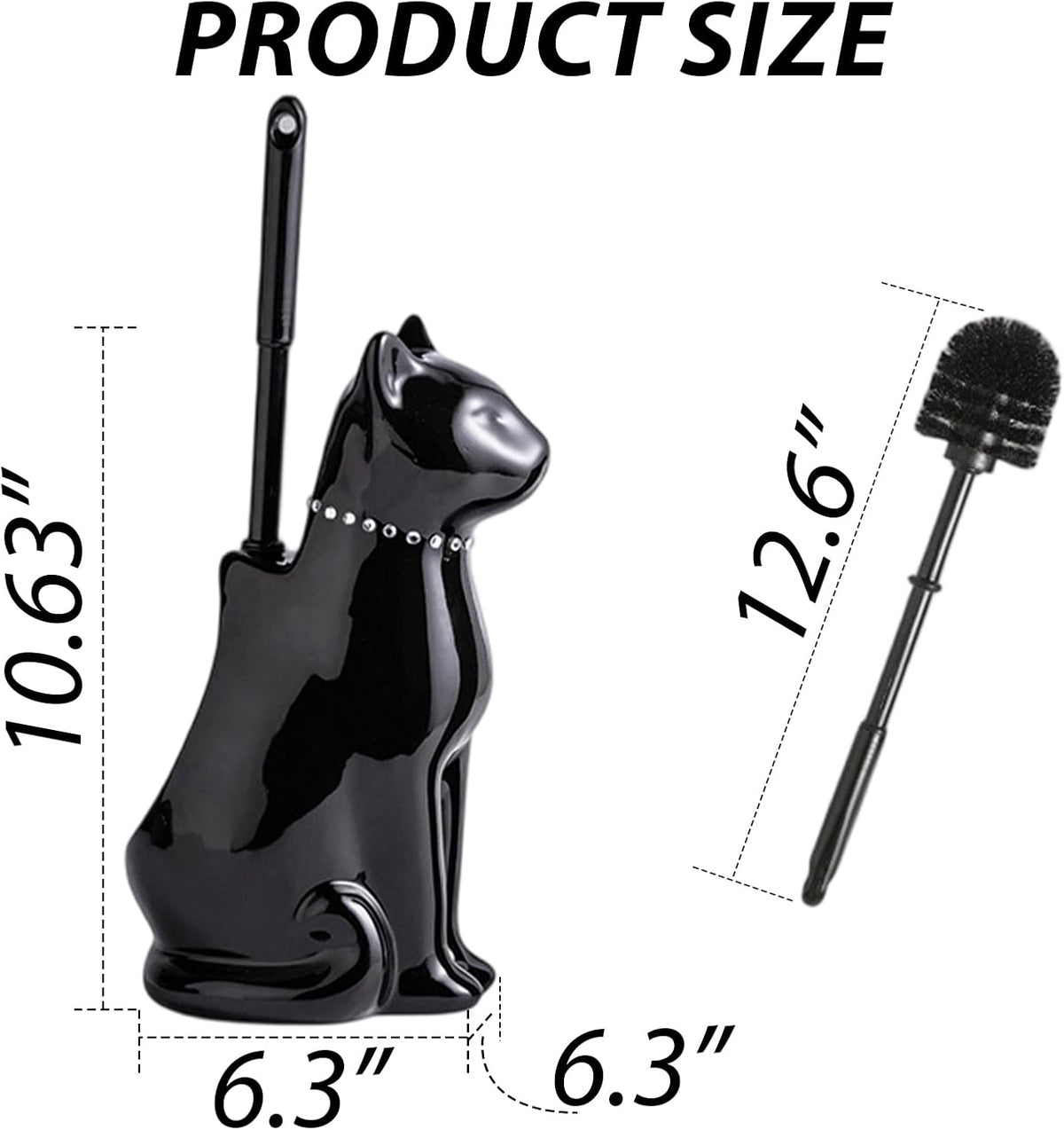 Comeon Ceramic Cat Toilet Brush and Holder Set, Plastic Handle, Black