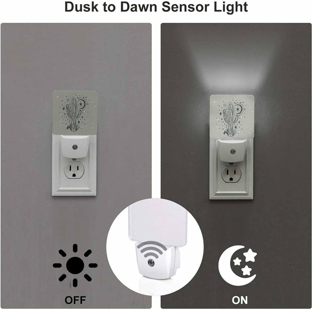 LED Night Light,Wild Cactus Desert Arizona Vintage LED Night Light Plug into Wall with Dusk to Dawn Light Sensor White Energy Efficient Nightlight for Bedroom Bathroom Hallway Living Room Kitchen