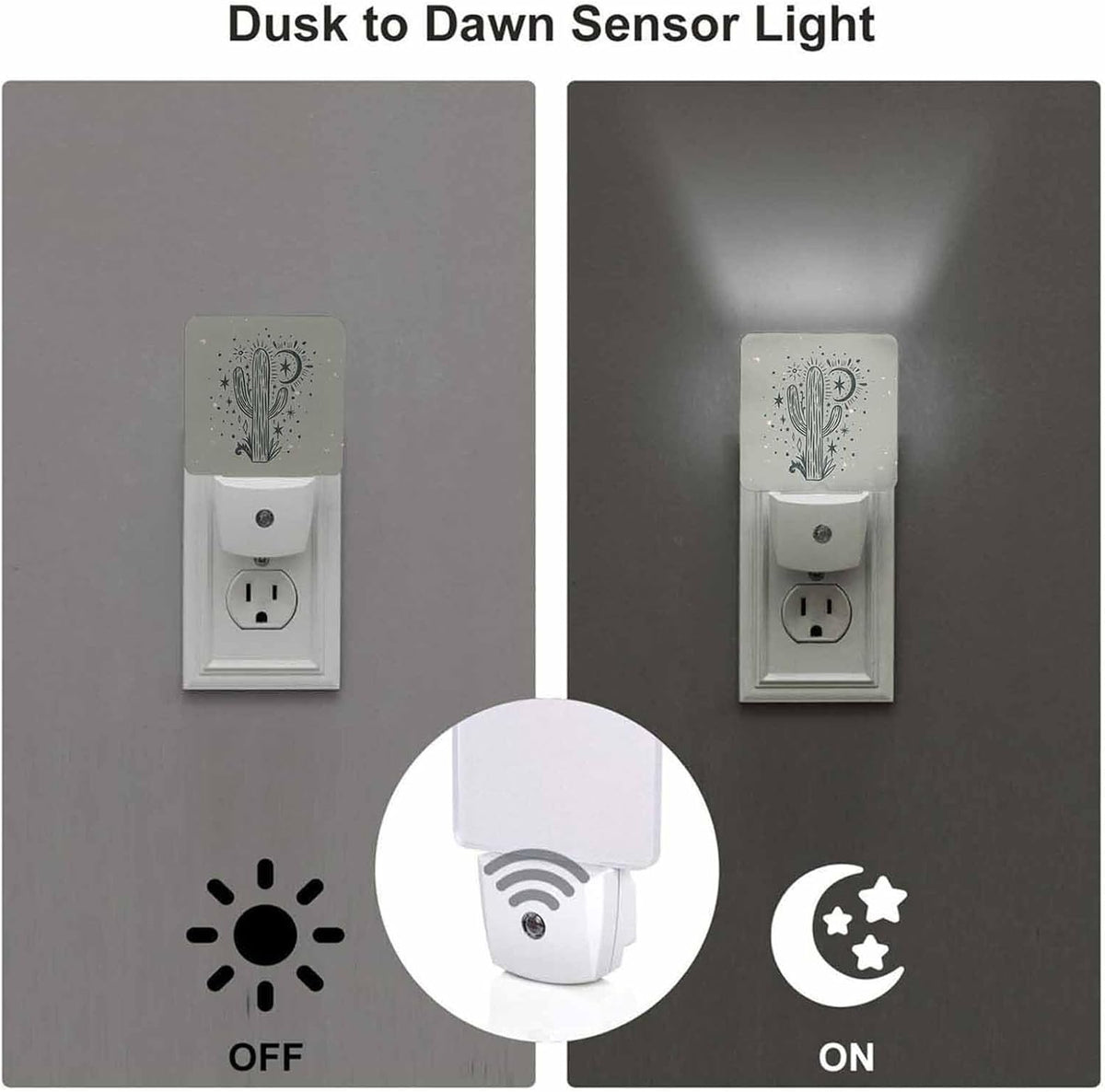 LED Night Light,Wild Cactus Desert Arizona Vintage LED Night Light Plug into Wall with Dusk to Dawn Light Sensor White Energy Efficient Nightlight for Bedroom Bathroom Hallway Living Room Kitchen