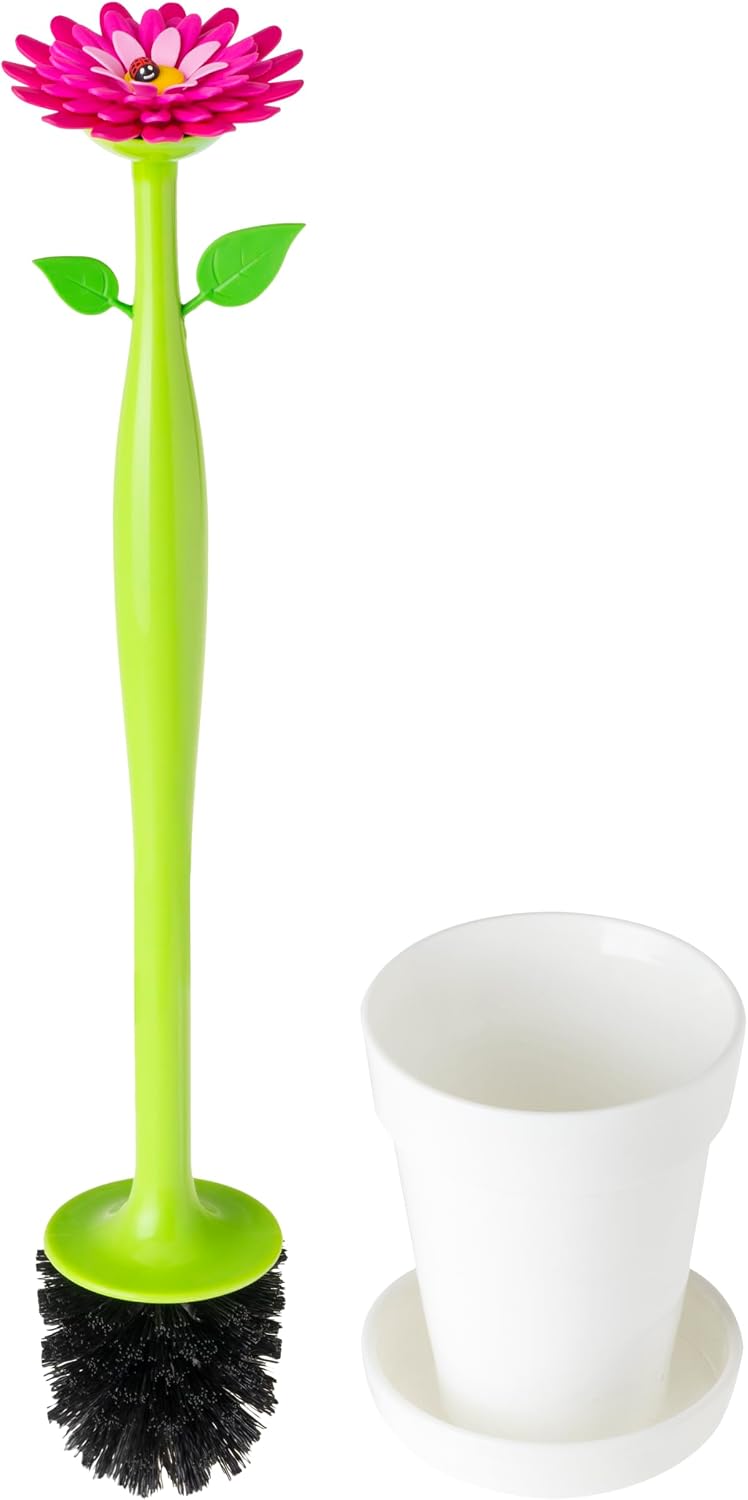 Vigar Flower Power Toilet Brush with Holder Set for Bathroom, White