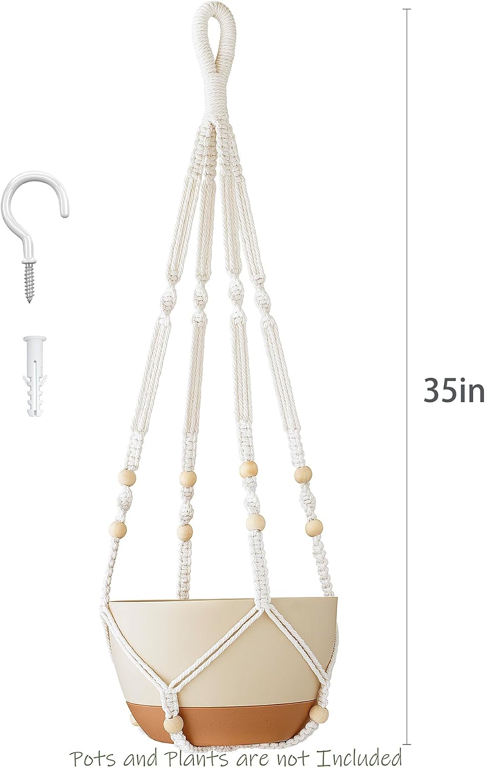 35 Inch Macrame Plant Hanger Indoor Hanging Plant Holder Ivory 1Pc