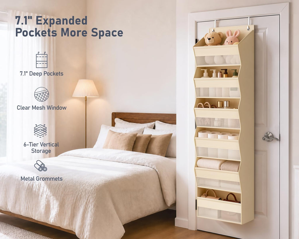 DIMJ Over the Door Organizer, 6-Shelf Hanging Organizer, Beige, 1 Pack