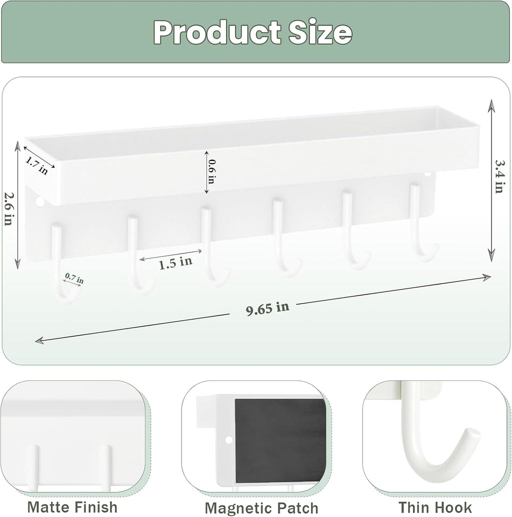 Magnetic Key Holder Wall Mount, Small Key Rack with Tray, White