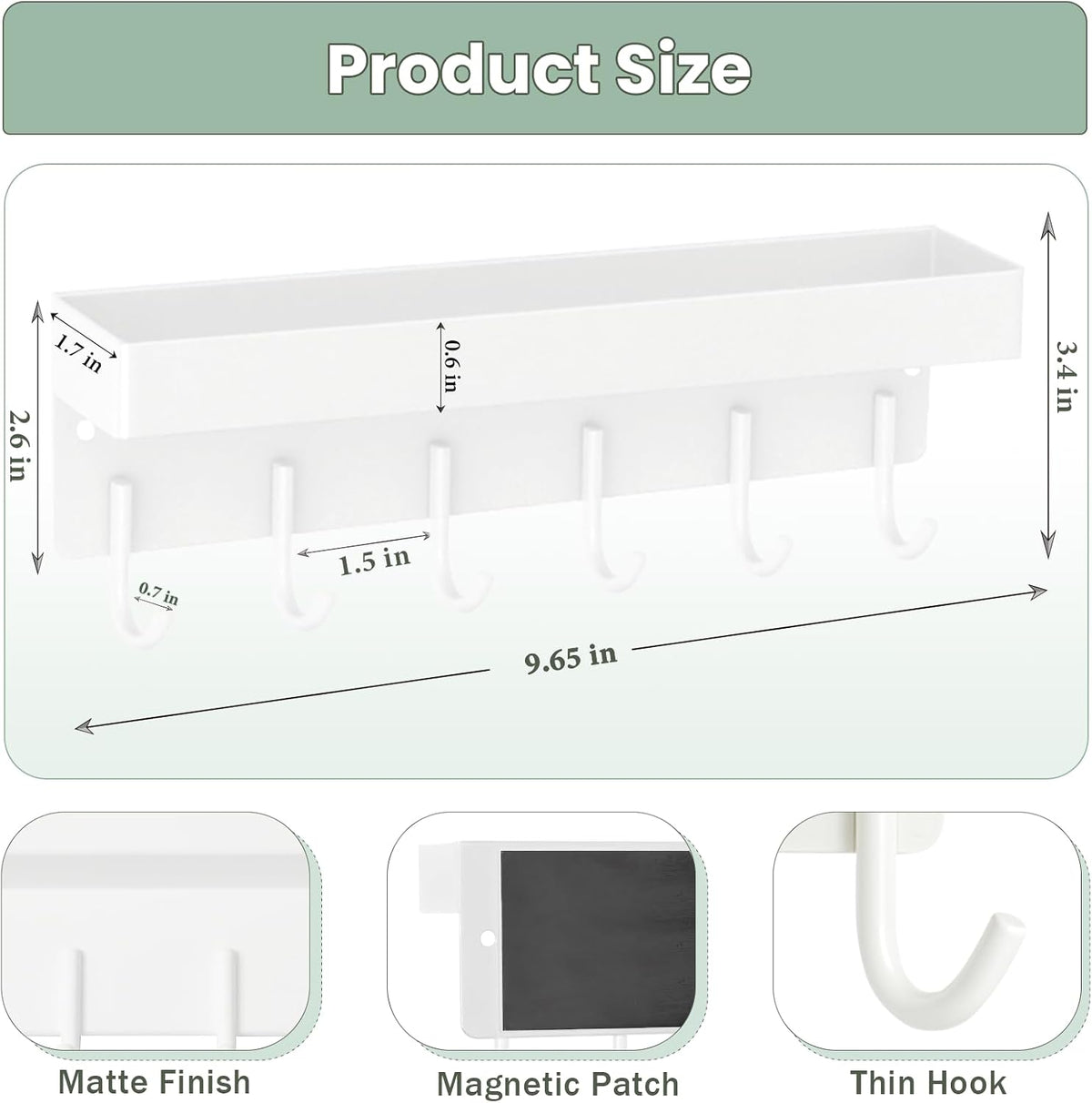 Magnetic Key Holder Wall Mount, Small Key Rack with Tray, White