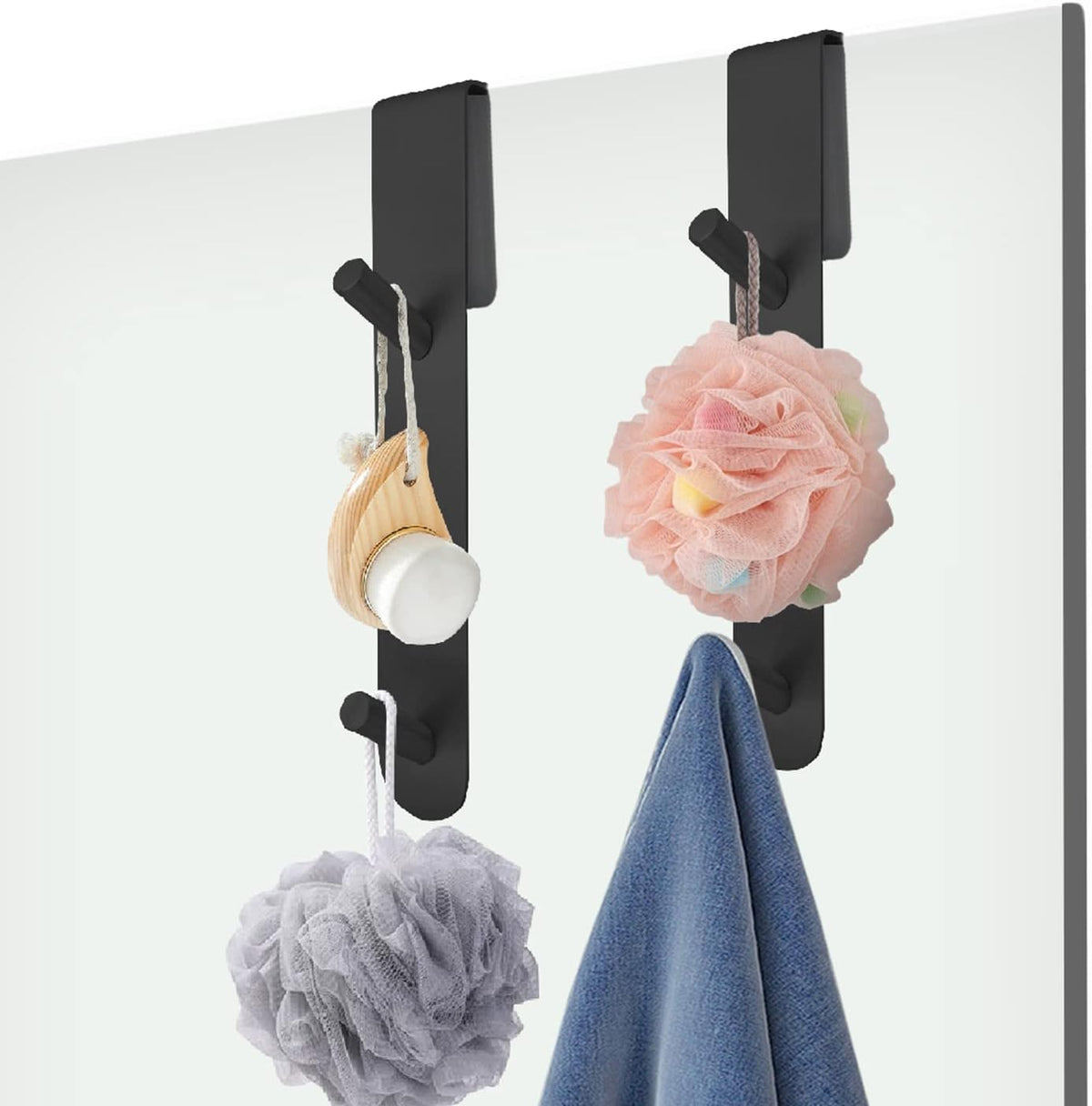 Stainless Steel Shower Door Hooks (2-Pack) - Heavy Duty Bathroom Towel Hooks for Frameless Glass Showers, No Drill Hanging Hooks for Robes, Towels, Loofahs - Rustproof & Easy Install