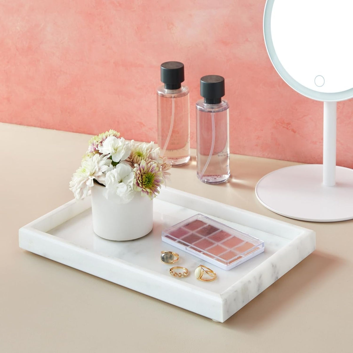 Juvale Large Marble Vanity Tray - Jewelry & Cosmetic Organizer with Drawer Organizer - Bathroom Display with Soap Tray - Home Accent Piece with Marble Decor - 11.7 x 7.7 x 1.1 in White