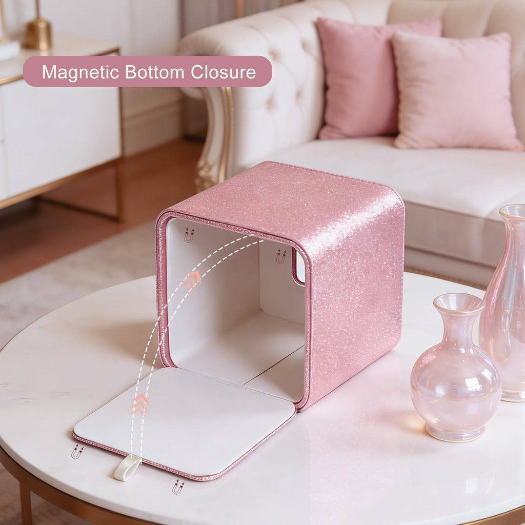 GORESE PU Leather Tissue Box Cover Square, Decorative Tissue Box Holder for Kleenexs, Tissue Cover for Vanity, Bathroom, and Office, Elegant Shimmer Cube Tissue Box (Pink)