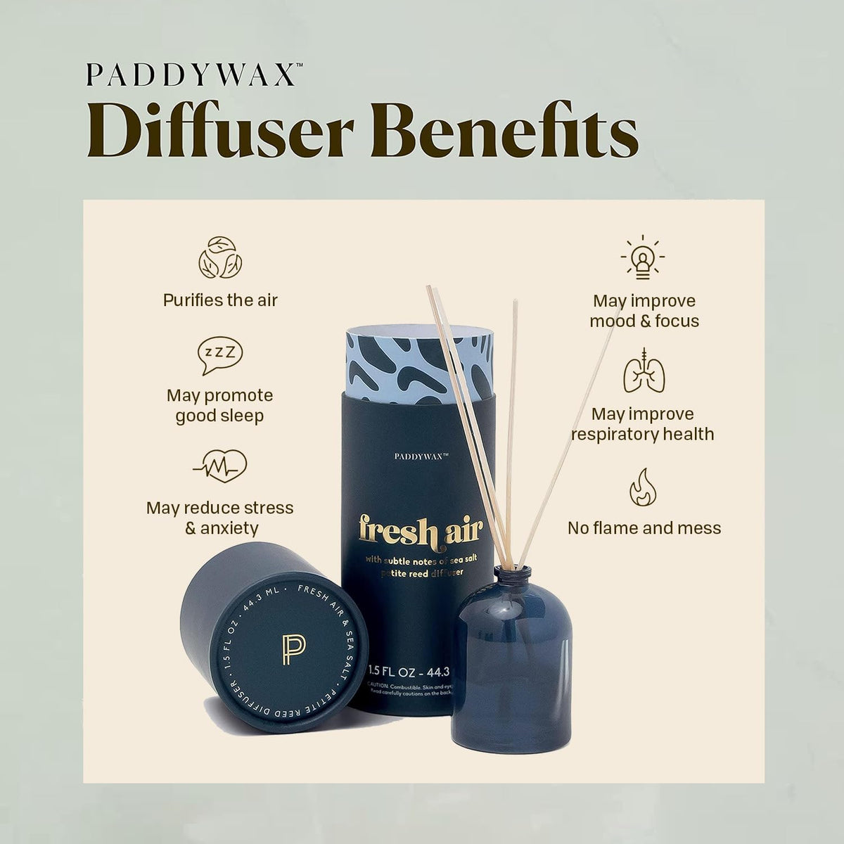 Paddywax Petite Reed Diffuser Set, Fresh Air, Navy, 1.5 oz