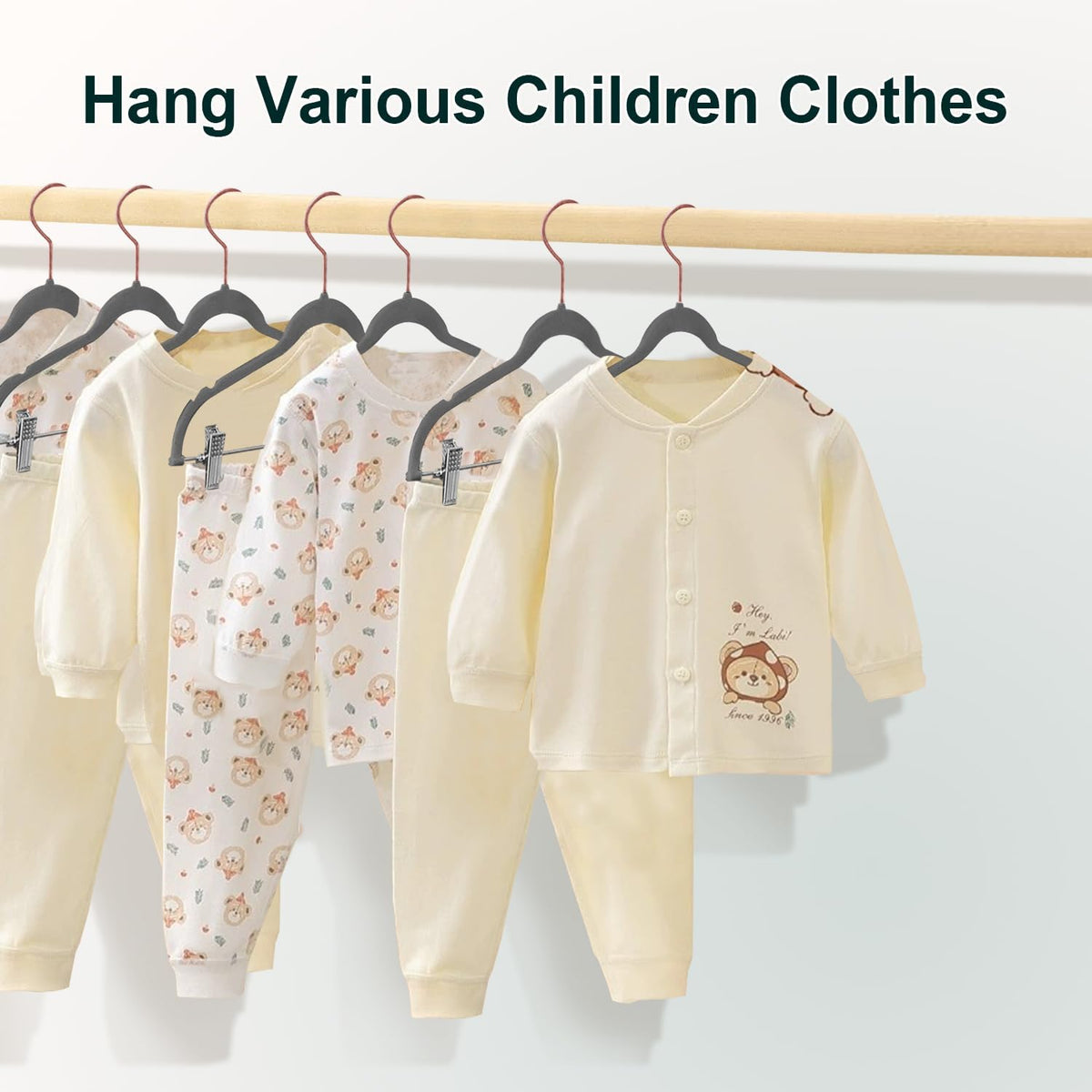 Baby Velvet Hangers with Clips Non-Slip for Clothes Gray 14 Pack