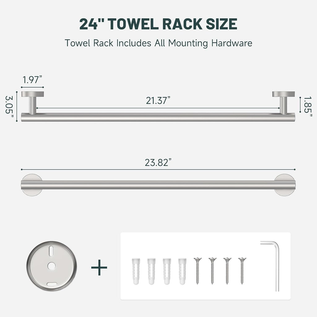 24 Inch Towel Rack for Bathroom, Brushed Nickel