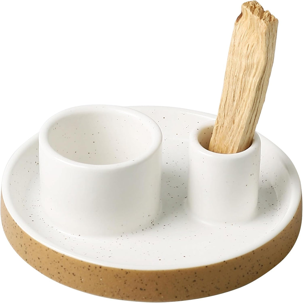 Ceramic Smudge Tray, 2 in 1 Smudging Bowl, Sage Holder, Palo Santo Holder, Incense Holder for Sage and palo Santo, Ideal for Smudging Meditation Yoga Room, Simple, Sturdy, Terracotta