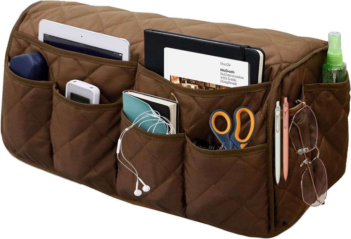 Armchair Caddy for Recliner, Non-Slip Recliner Pocket Organizer, Remote Holder for Recliners, Sofa Armrest Organizer, Couch Caddy with 14 Pockets Storage for TV Remote, Phone, Magazine (Brown)