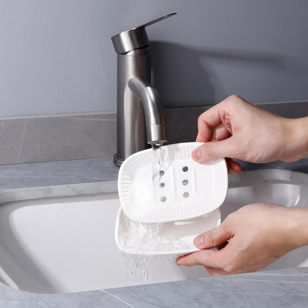 ANTIS'S HOME Ceramic Double Layer Self Draining White Soap Dish Bathroom Kitchen