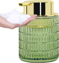 Foam Soap Dispenser, Green Glass Foaming Soap Dispenser, 10 Oz Refillable Hand Soap Dispenser Liquid Lotion Pump Container Ribbed Bottle for Bathroom Countertop Decor