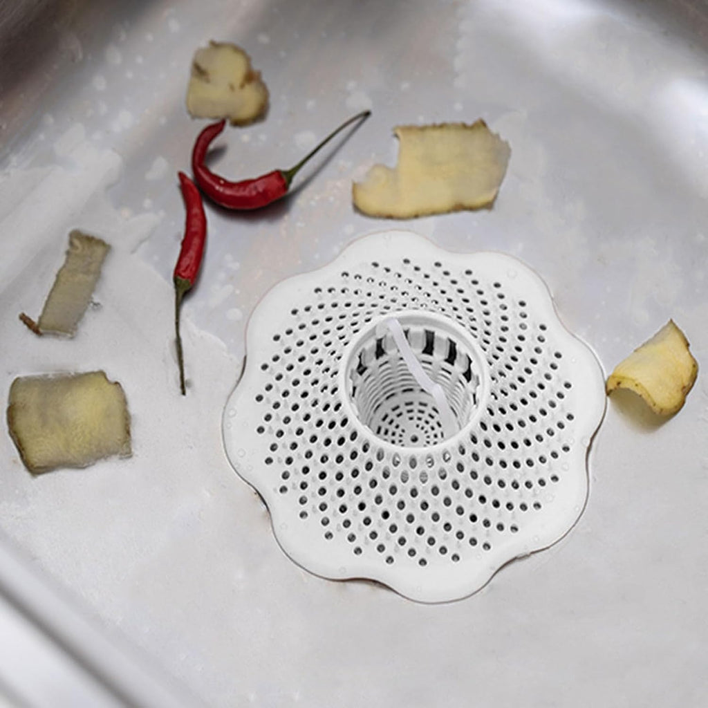 Tub Protector Hair Cather and Strainer, Hair Drain Clog Prevention Drain Snake, Snare and Auger, White