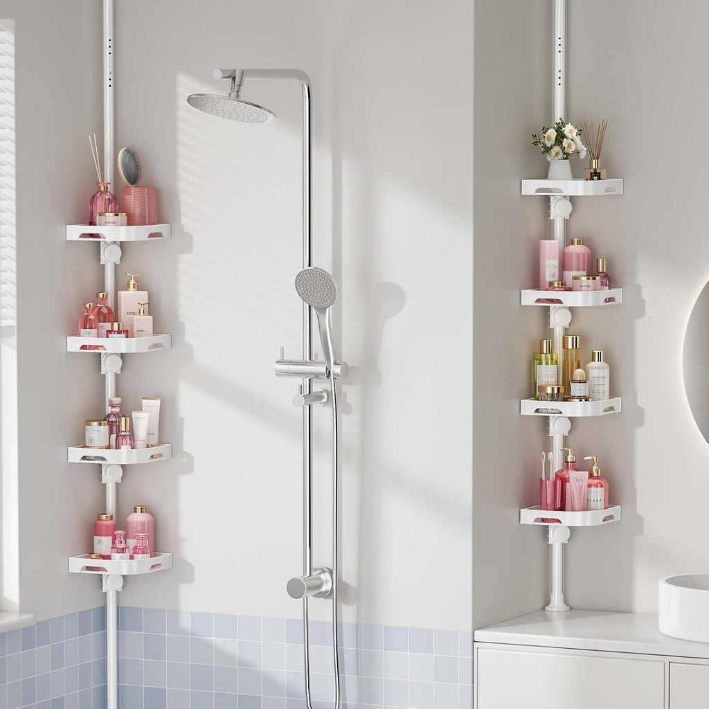 shuang qing 4-Tier Corner Shower Caddy Tension Pole Organizer, White