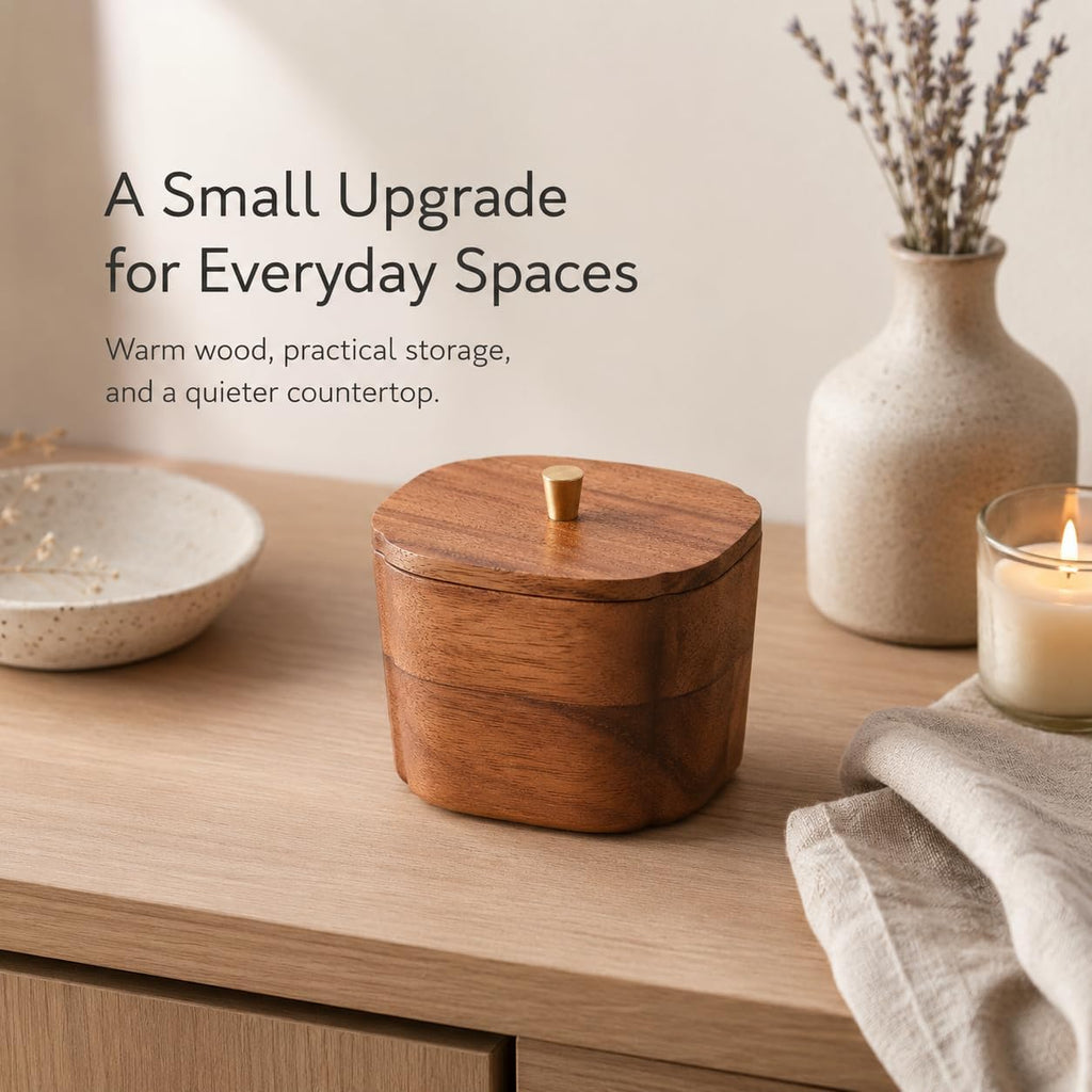 Solid Walnut Bathroom Canister, Cotton Swab and Floss Pick Holder