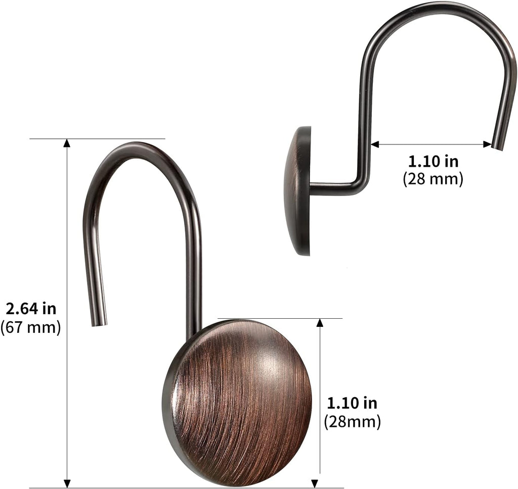 CHICTIE Bronze Shower Curtain Hooks Rings,Oil Rubbed Metal Rust Resistant Decorative Shower Curtain Hooks,Set of 12 Farmhouse Style Shower Rings Hangers for Bathroom