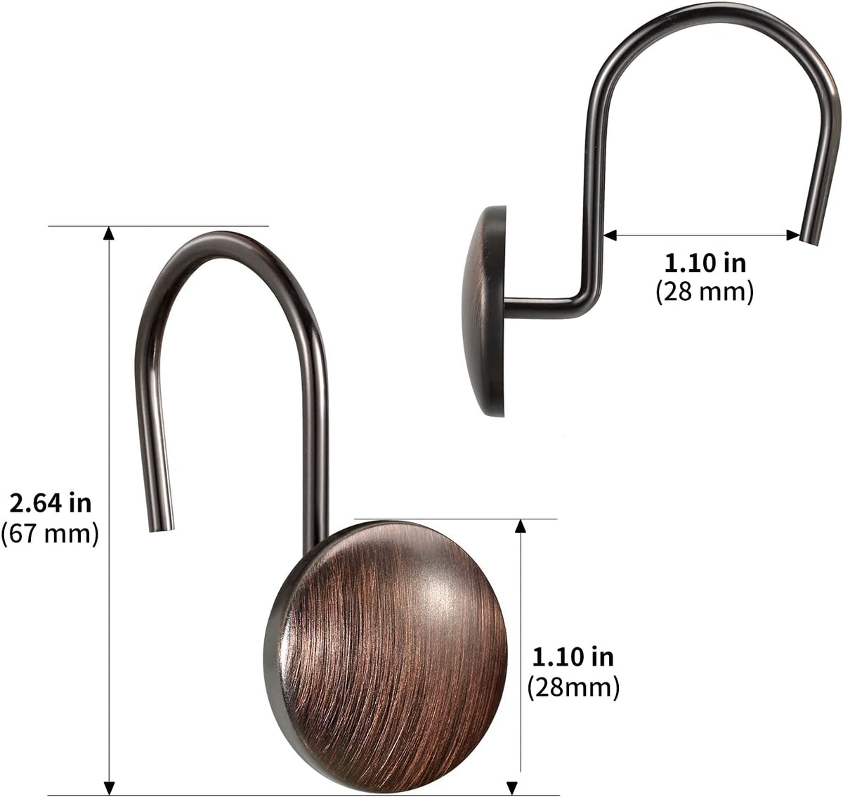 CHICTIE Bronze Shower Curtain Hooks Rings,Oil Rubbed Metal Rust Resistant Decorative Shower Curtain Hooks,Set of 12 Farmhouse Style Shower Rings Hangers for Bathroom