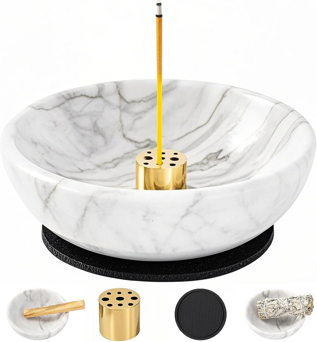 Incense Holder, Natural Marble Incense Holder for Sticks with 9 Incense Holes, Handmade Incense Stick Burner Ideal for Smudging, Decoration