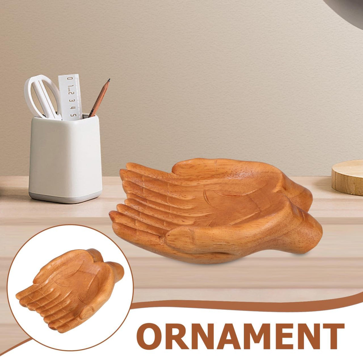 Beaupretty Hand Carved Decorative Wooden Bowl Key Bowl Holder for Entryway Table Snack Holder for Living Room Coffee Table Artistic Home Decor Accent 7.08 X 4.92 X 1.96 in