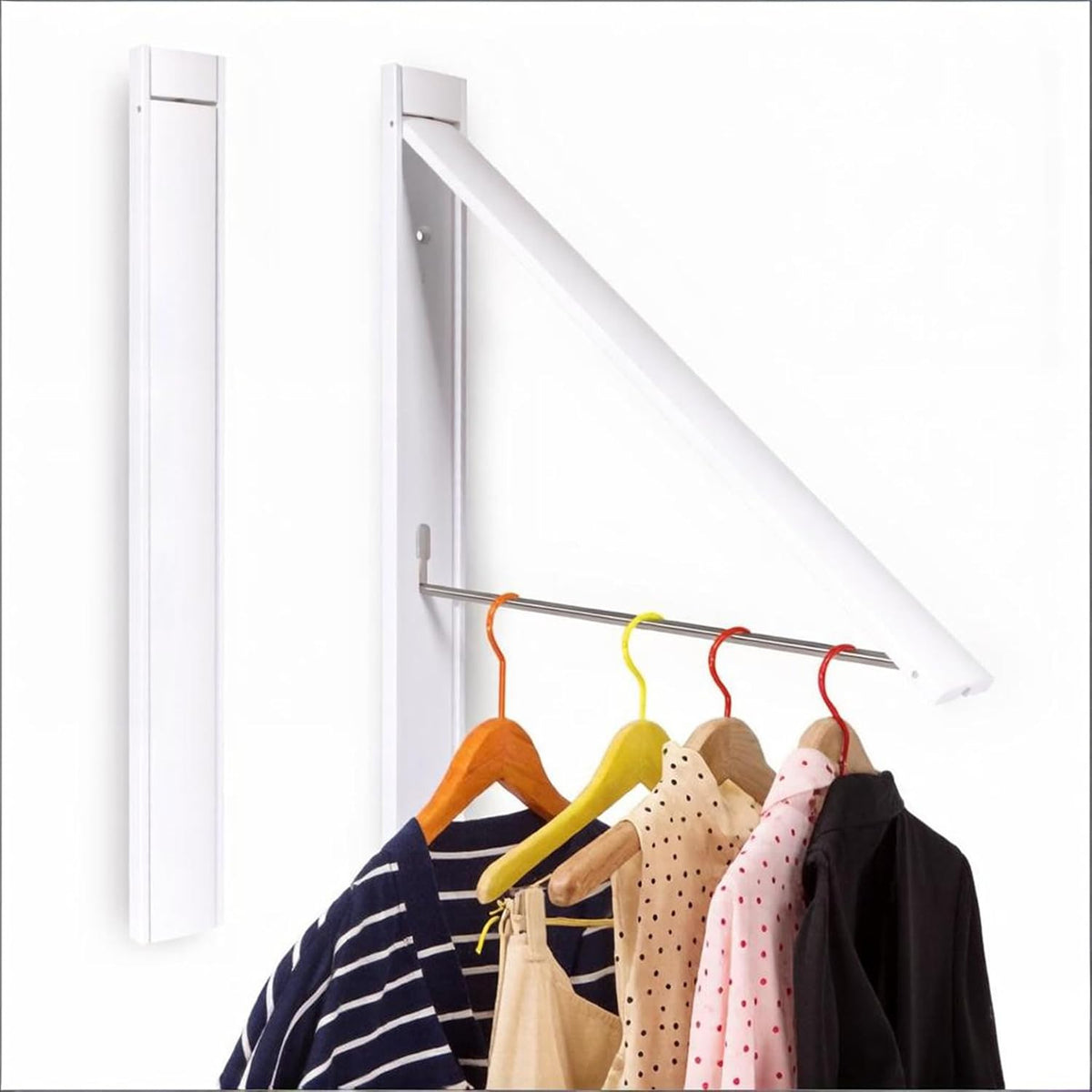 Wall Mounted Folding Clothes Drying Rack, Aluminum,Pearl White