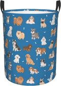 Cute Dog Animals Blue Round Laundry Hamper Storage Basket Toys Clothes Organizer Bin For Home Bathroom Bedroom Dorm Nursery, 38l
