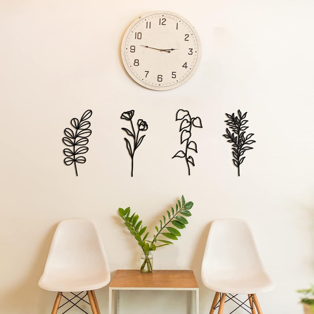 Moxweyeni 6 Pieces Metal Wall Art Minimalist Line Decor Flower Black