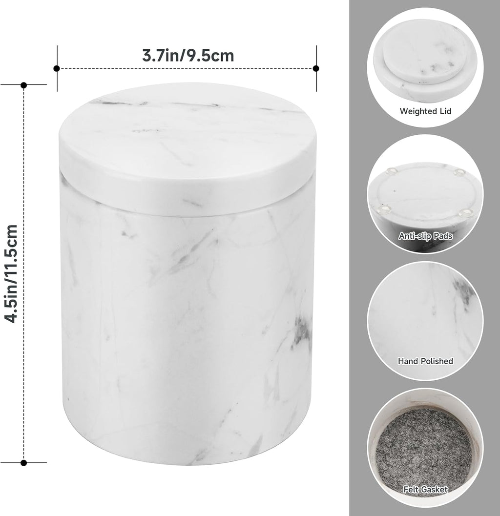 Natural Marble Canister, Qtip Holder With Lid For Cotton Swabs