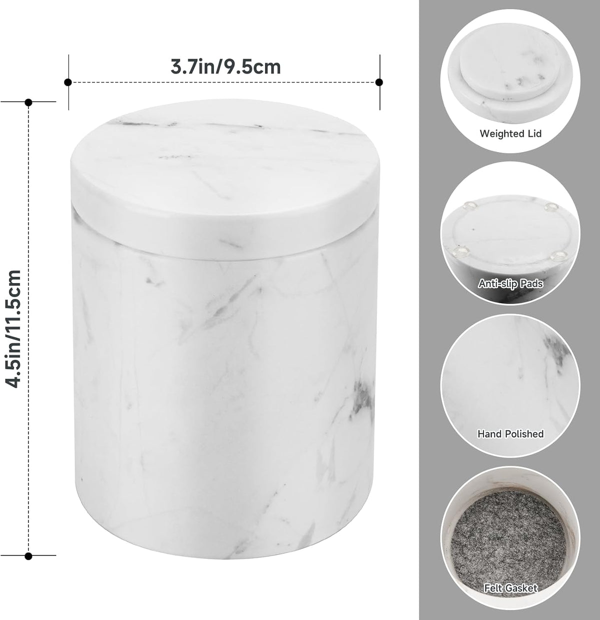 Natural Marble Canister, Qtip Holder With Lid For Cotton Swabs