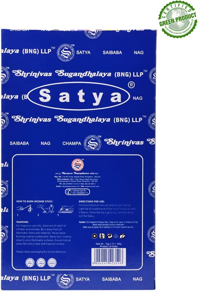 Earth Satya Super Hit Incense Sticks 15 GMS (Pack of 12) (Green Certified) Indian Perfumed Hand Rolled Agarbatti Perfect for Worship, Church, Aroma Therapy, Relaxation, Positivity