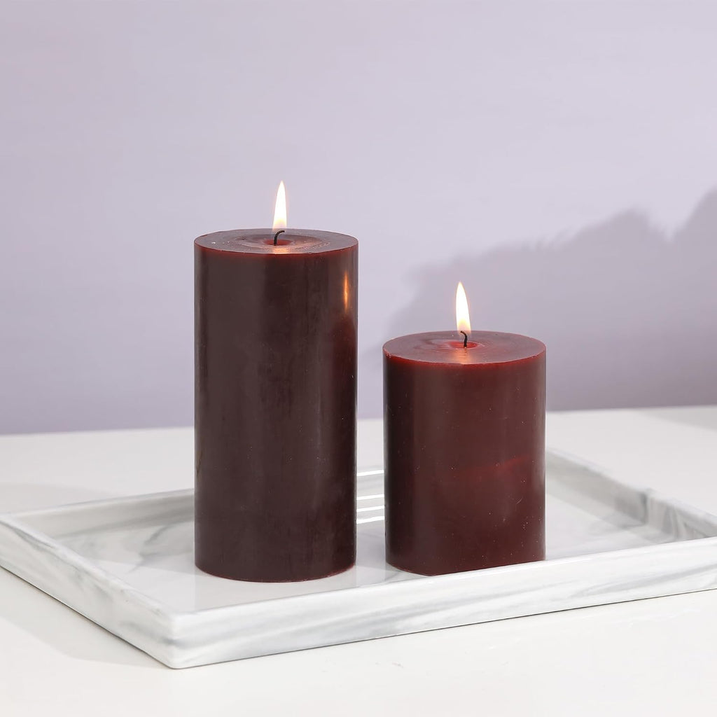 3x6 Inch Burgundy Pillar Candles Set of 3,Unscented Dark Red Pillar Candle
