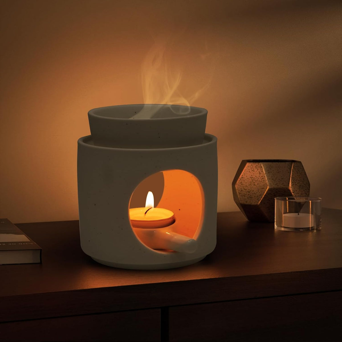 WD&CD Wax Melt Ceramic Oil Burner White, Aroma Diffuser Essential Oil Burner Aromatherapy Wax Burner with Tealight Holder, Home Bedroom Decor