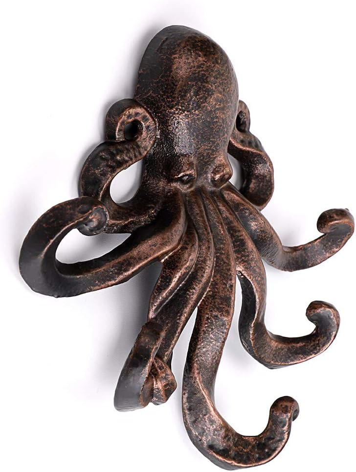 Sumnacon 6 Inch Cast Iron Octopus Decorative Coat Hook - Wall Mounted Nautical Hand Towel Rack Holder with Screws, Rustic Metal Clothing Hanger for Bedroom/Bathroom/Kitchen/Balcony, Red Bronze