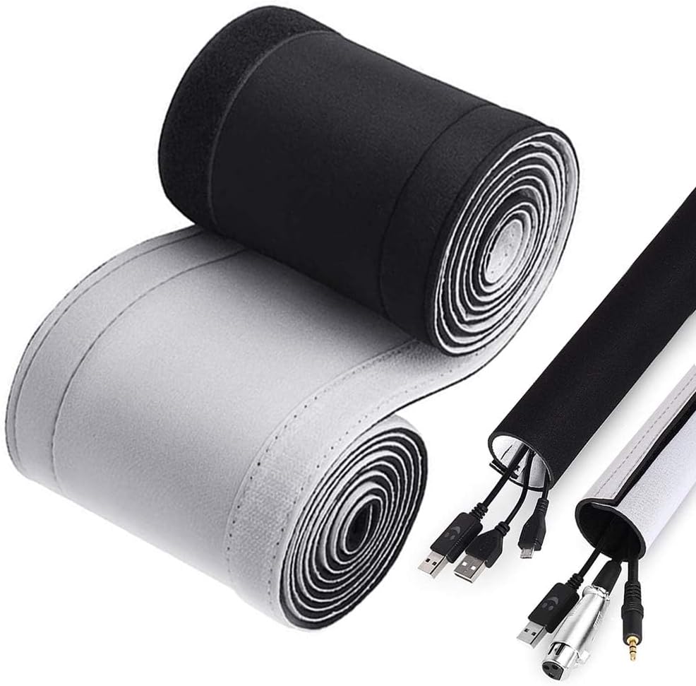 120" Neoprene Cable Management Organizer, Reversible Flexible Cuttable DIY Hole Cord Hider Cover Sleeve for Office TV Computer Home Desk Protect Wires
