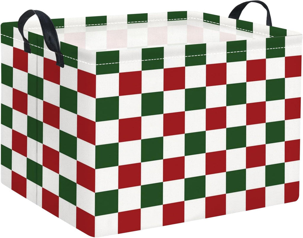 Rectangular Christmas Basket Fabric Storage Bin Boxes Collapsible Storage Basket for Clothes Books Shelves(Red Green Checkered)