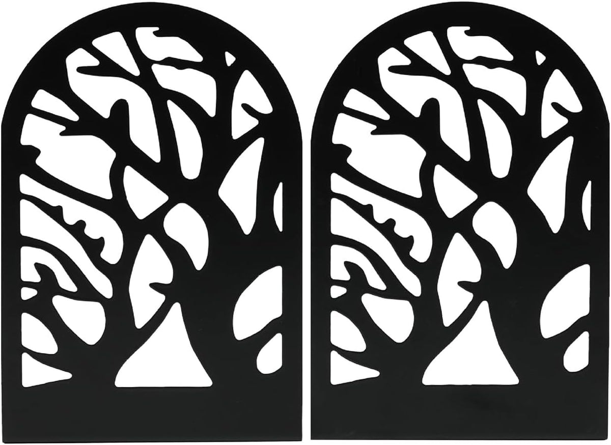 Book Ends for Shelves Decorative,Tree Metal Bookend Supports for Home Office School Heavy Books, Set of 3 Black Book Holders for Shelf Unique Decoration Book Stoppers