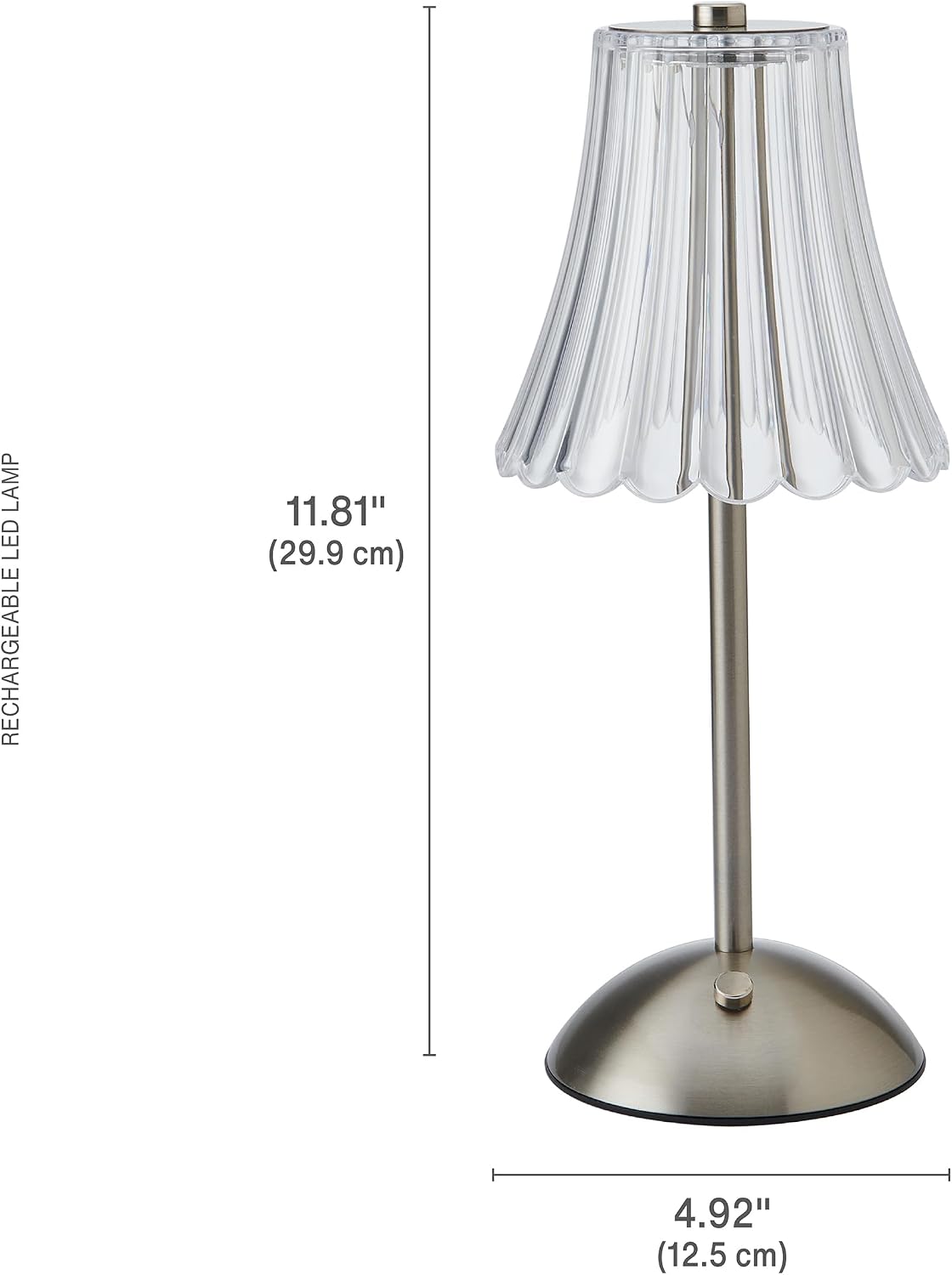 Elements 11.8-Inch Silver Rechargeable LED Table Lamp with Touch Control - 3 Color Temperature Settings, Stepless Dimming, Metal Construction with Acrylic Shade, USB-C Charging, 1200mAh Battery
