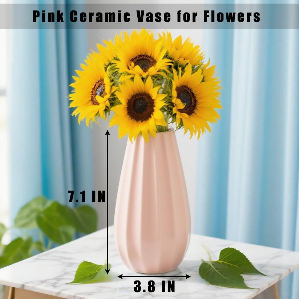 Pink Classic Elegant Ceramic Vase 7.1 inch for Wedding Valentine for Women