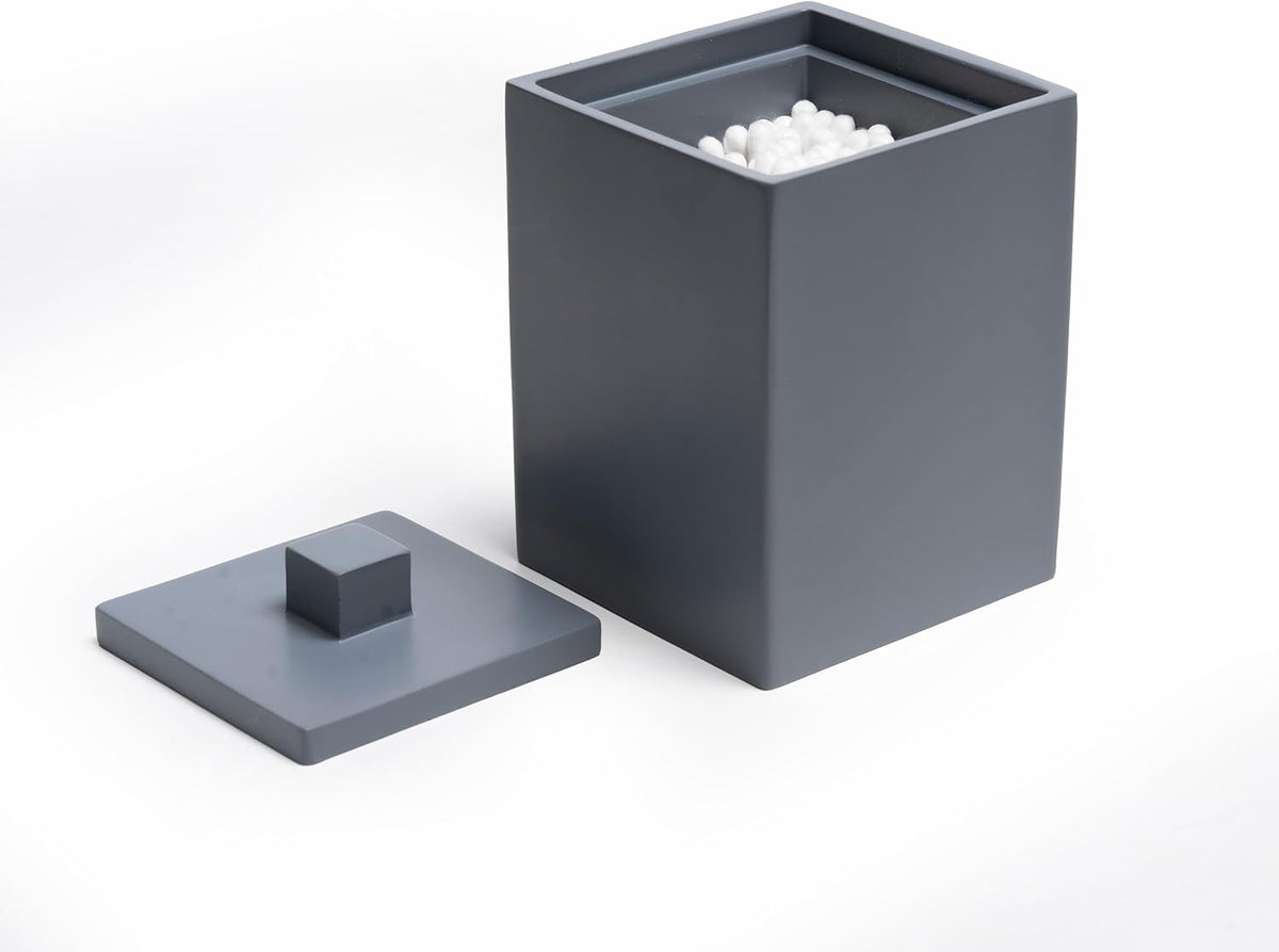 Cotton Swab Holder, Bathroom Resin Q Tips Holder with Lid Dispenser Storage Box Cosmetics Countertop Organizer Containers for Pads, Rounds - Matte Grey