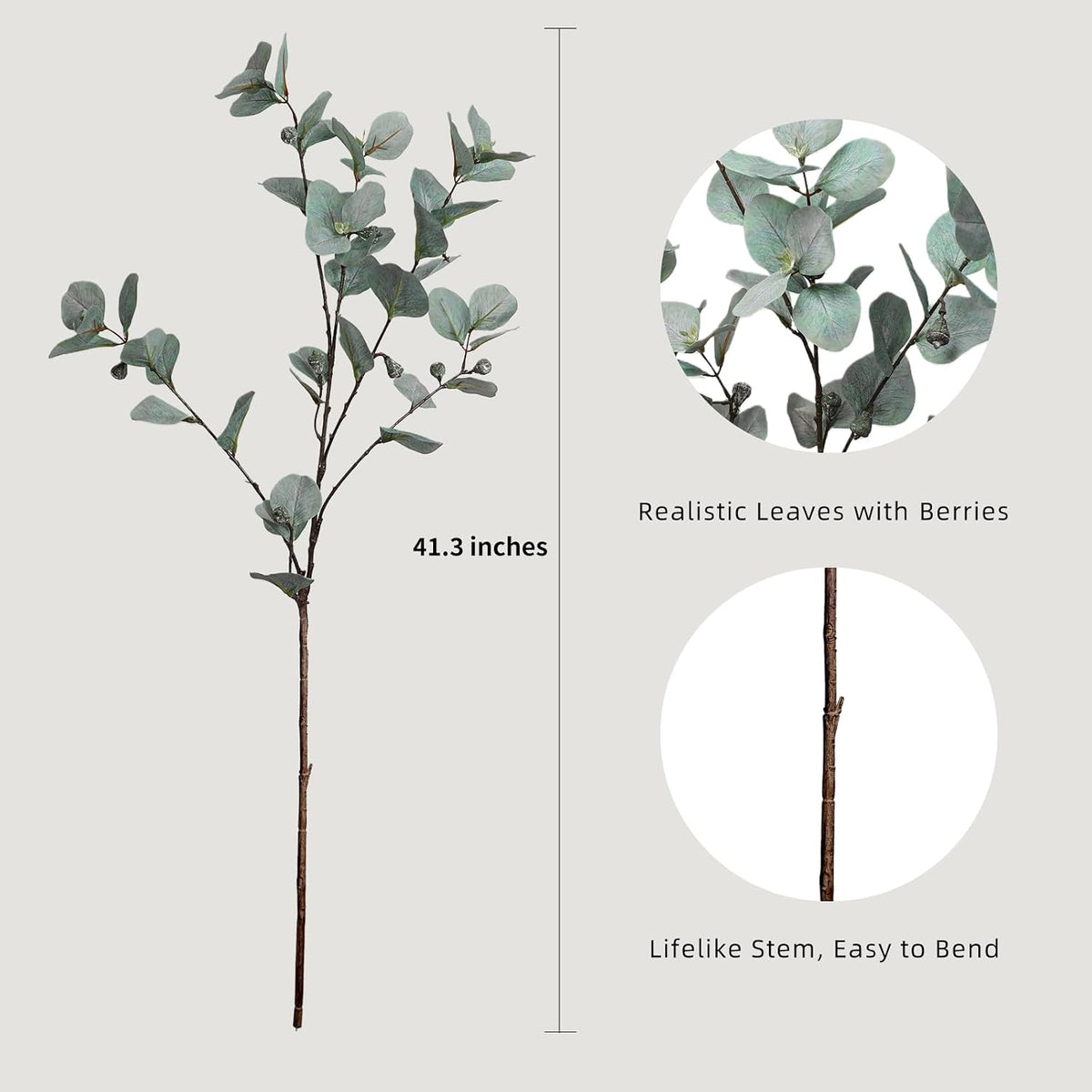 KBREE 41.3" Eucalyptus Stems, 3 Pcs Faux Eucalyptus with Seed Pods, Extra Long Artificial Greenery Stems for Tall Vase, Home, Wedding & Office (Silver Blue Green)