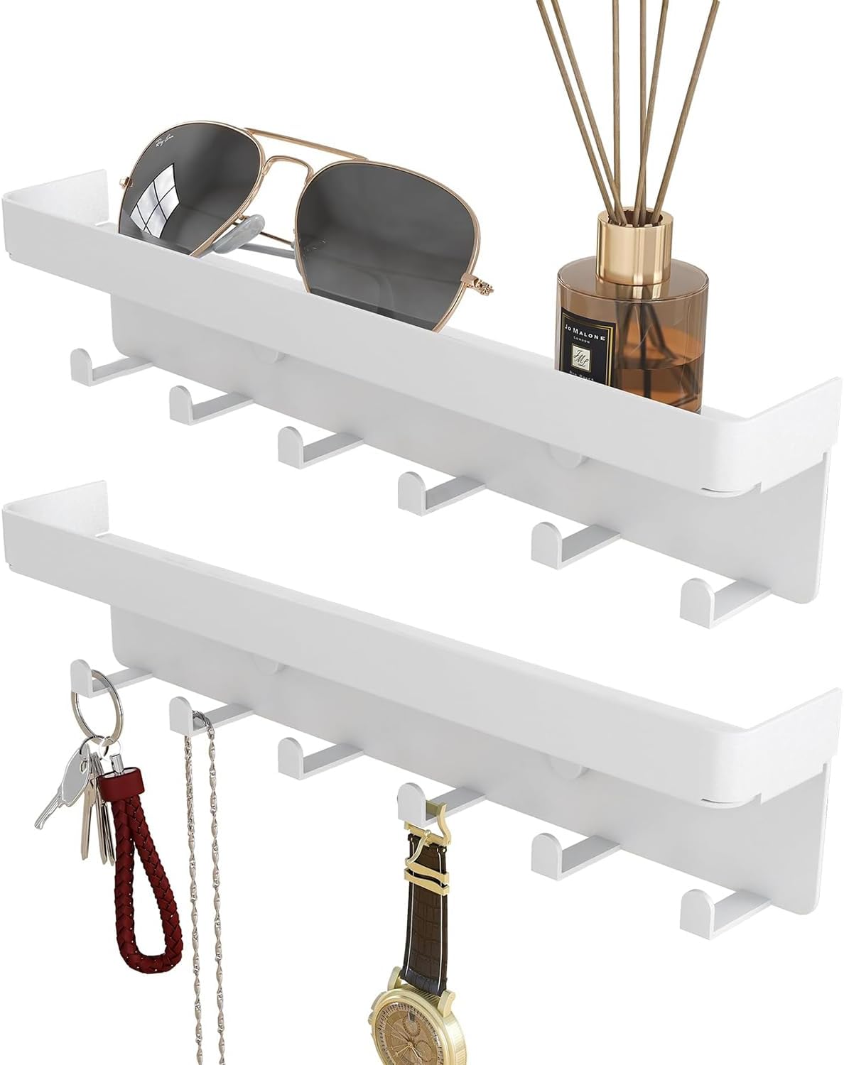 2 Pcs Wall Key Holder Rustic Key & Mail Organizer Adhesive Key Hook, White