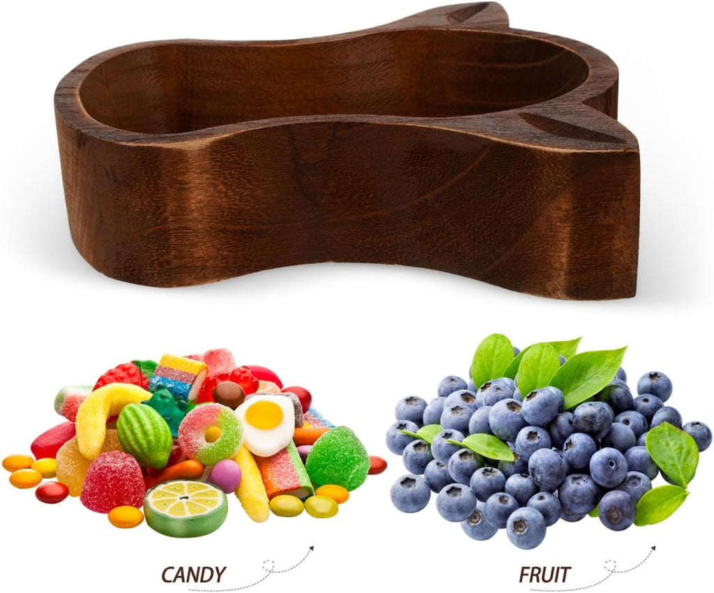 PRETYZOOM Cow Head Wood Serving Bowl 7.75 Inch Rustic Fruit Bowl Nut Dish Decorative Snack Plate for Home Kitchen Dining